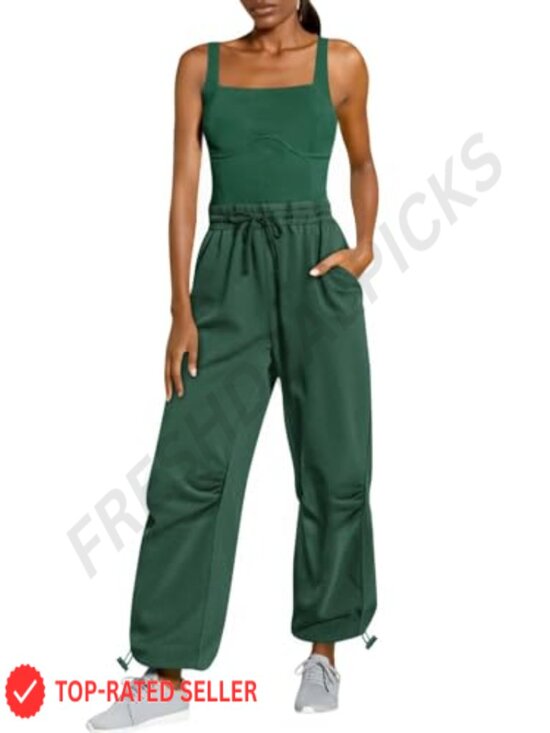 Pants - Sleeveless Jumpsuit with Pockets Casual Jogger Long Romper Workout One Piece